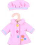 Odjeća za lutke Bigjigs - Ružičasti kaput sa šeširom, 25 cm - 1t