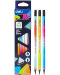 Grafitna olovka s gumicom Deli Enovation - EC020-HB, HB, asortiman - 2t
