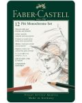Set olovki Faber-Castell Pitt Monochrome - 12 komada, u metalnoj kutiji - 1t