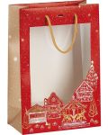 Poklon vrećica Giftpack Bonnes Fêtes - Crvena, 29 cm, PVC prozor - 1t