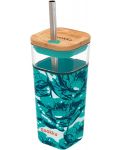 Staklena čaša sa slamkom Quokka Liquid Cube - Water Flowers, 540 ml - 1t