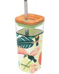 Staklena čaša sa slamkom Quokka Liquid Cube - Tropical Toucans, 540 ml - 1t