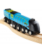 Dječja drvena igračka Bigjigs - Parna lokomotiva, plava - 3t